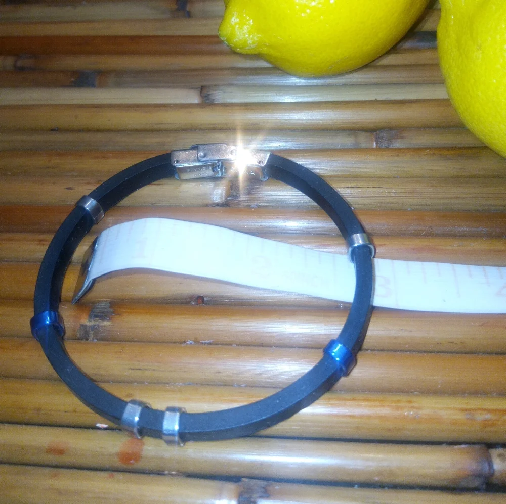Black Rubber & Metal Unisex Bracelet